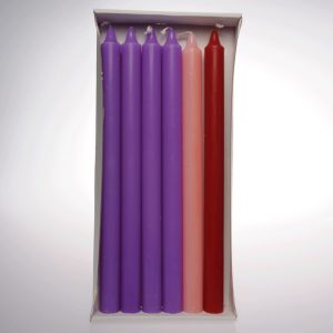 12″ X 7/8″ Lentern Candles (4 purple,1 pink & 1 red)
